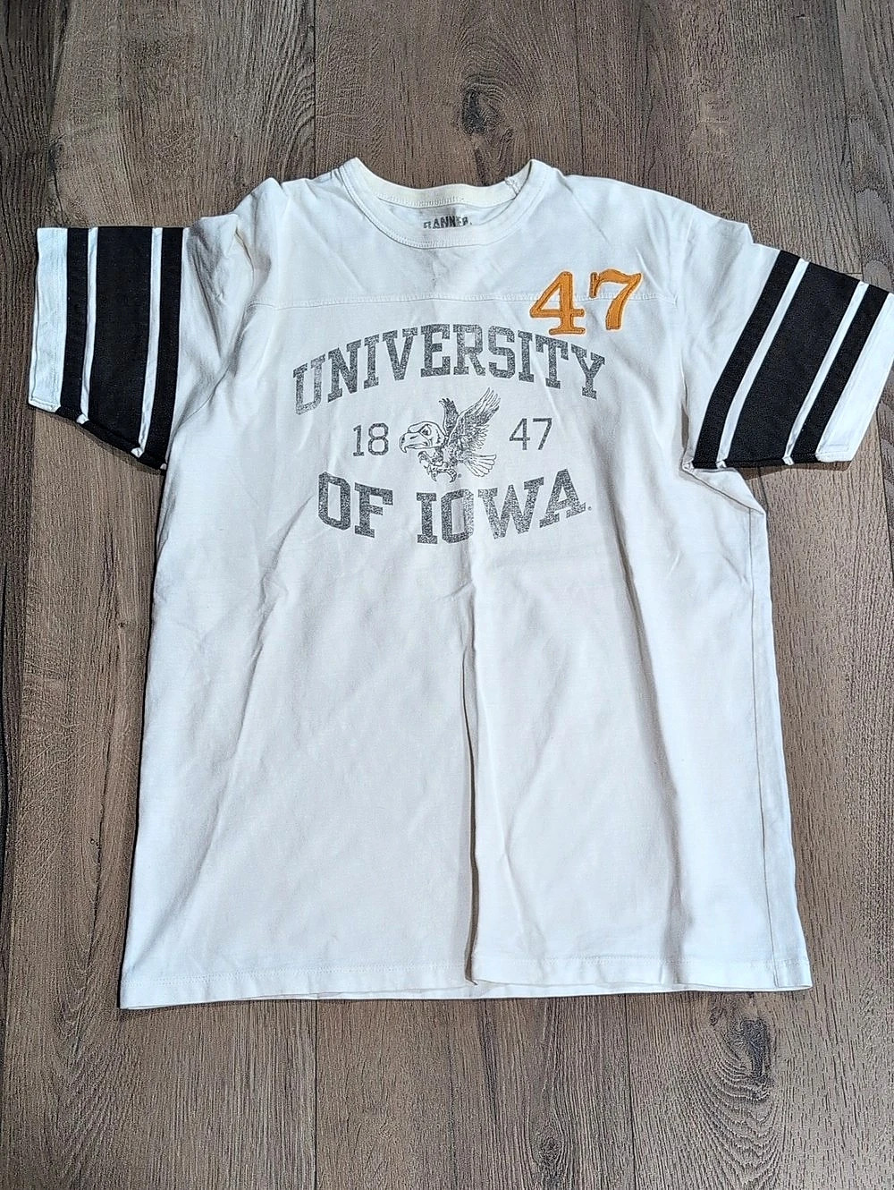 University of Iowa 47 Striped Graphic Tee in White & Black Size Medium